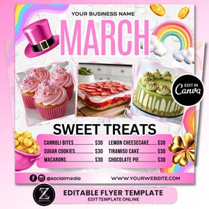 März-Bake-Sale-Flyer, Bäckerei-Flyer, Flyer für Süßigkeiten, Backshop-Flyer, März-Dessert-Flyer, Gebäck-Flyer, Kuchen-Flyer, Patricks-Day-Flyer