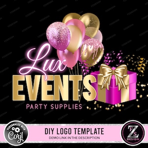 Partydeko Logo rosa Luftballons Logo Geschenk Logo Events Logo diy Logo Partyzubehör Logo Vorlage gold Luftballons Logo Partyplaner Logo