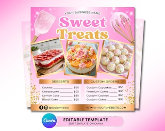 Bakery Flyer, Sweet Treats Flyer, Bake Sale Flyer, Dessert Flyer, Bake Shop Flyer, Pastry Flyer, Cake Business Flyer