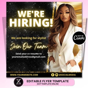 We are Hiring Flyer, DIY Now Hiring Flyer Social Media Hire Hair Beauty Nails Braids Lashes Boutique Editable Flyer Template