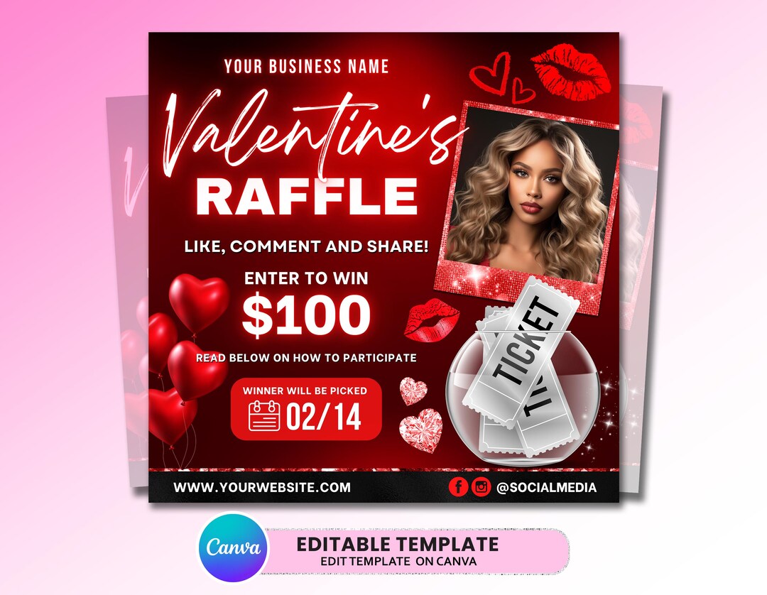 Valinetines Raffle Poster Valentines Day Raffle Giveaway Flyer, DIY Valentines Flyer, Giveaway ...