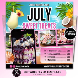 July Bakery Flyer, Bake Sale Flyer, Sweet Treats Flyer, Summer Flyer, July Dessert Flyer, Bake Shop Flyer, Pastry Flyer