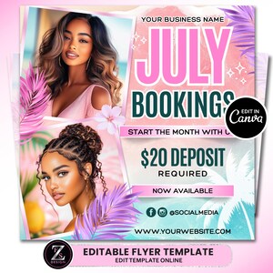 July Bookings Flyer, Book Now Flyer, Summer Flyer, July Appointment Flyer, Summer Season Beauty Hair Nails Braids Lashes Flyer