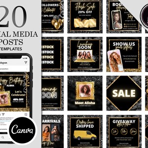 20 Social Media Flyer Templates, Hair Flyer Template, Beauty Flyer, Boutique Flyer Template, Black and Gold Flyer, Instagram Flyer Template