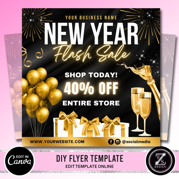 New Year Sale Flyer, January Appointment Flyer, Holiday Flash Sale, New Year Beauty Braids Hair Lashes Nails Boutique Flyer Template