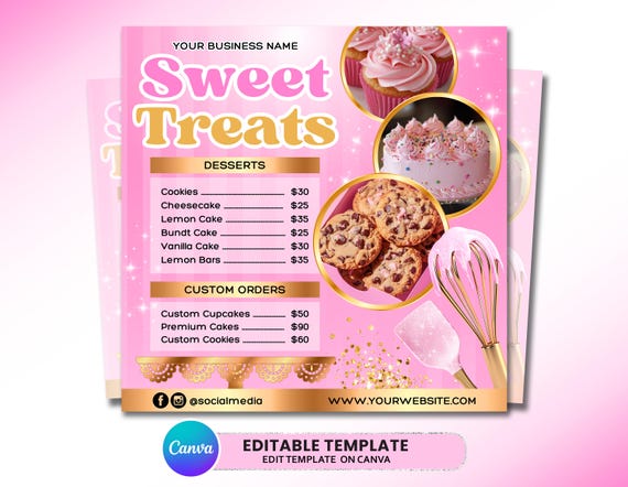 Bakery Flyer, Bake Shop Price List, Sweet Treats Flyer, Dessert Flyer, Bake Sale Flyer, Cake Business Template, Pastry Flyer