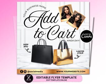 Add to Cart Flyer, Add to Bag Flyer, Hair Stylist Flyer, Bookings Flyer for Beauty Makeup Lashes Nails Braids Hair Wig