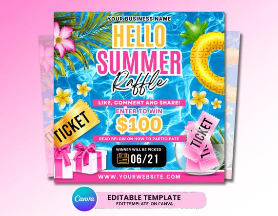 Summer Raffle Giveaway Flyer, DIY Summer Flyer, Giveaway Flyer, Raffle Flyer, Raffle Ticket Flyer, Summer Season Giveaway Flyer