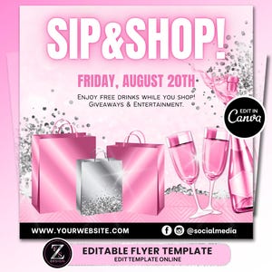 Nip en shop flyer, DIY social media shop feestuitnodiging, schoonheidsverlenging wimpers haar nagels make-up boutique bewerkbare flyersjabloon