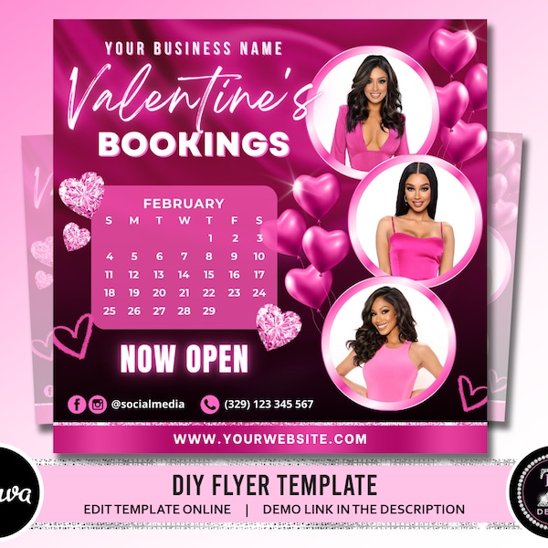 Valentines Day Bookings Flyer, Book Now Flyer, Valentines Day Appointment Flyer, DIY February Flyer, Beauty Hair Nails Boutique Flyer