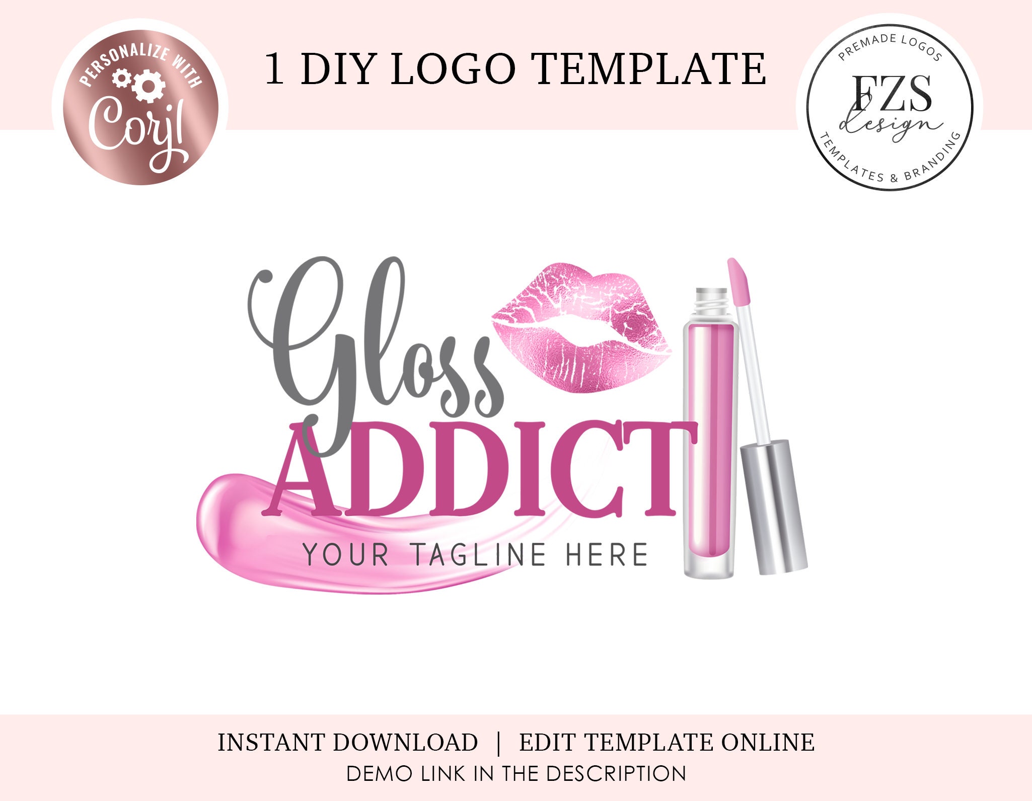Lip gloss logo beauty logo design makeup logo lips logo diy | Etsy España