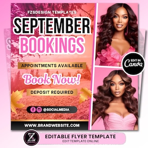 September Bookings Flyer, Book Now Flyer, September Appointment Flyer, September Sale Flyer, Fall Season Beauty Hair Nails Boutique Flyer
