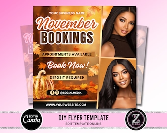 November Bookings Flyer, Book Now Flyer, November Appointment Flyer, November Sale Flyer, Beauty Hair Braids Nails Flyer