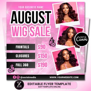 August Perückenverkaufsflieger, Perückenpreise Flyer, Haarflieger, DIY Perückenverkaufsflyer August Verkaufsflieger, Perückenflieger, Back to School Flyer Vorlage