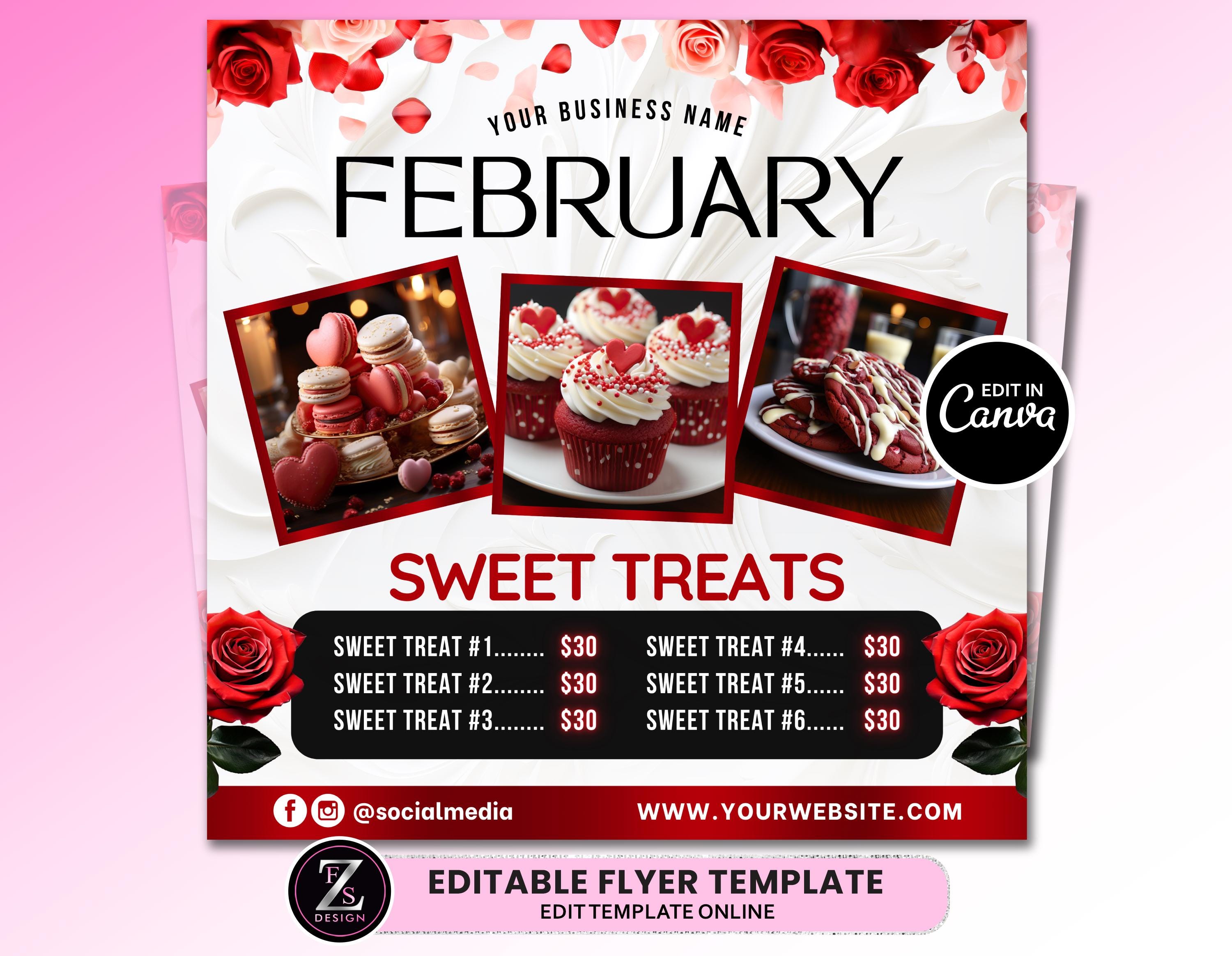 February Bake Sale Flyer, Bakery Flyer, Sweet Treats Flyer, Valentines Day Dessert Flyer, Bake Shop Flyer, Pastry Flyer, Cake Flyer