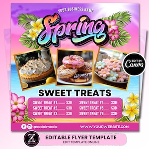 Spring Bake Sale Flyer, Bakery Flyer, Spring Sweet Treats Flyer, Spring Flyer, Dessert Flyer, Bake Shop Flyer, Pastry Flyer, Cake Flyer