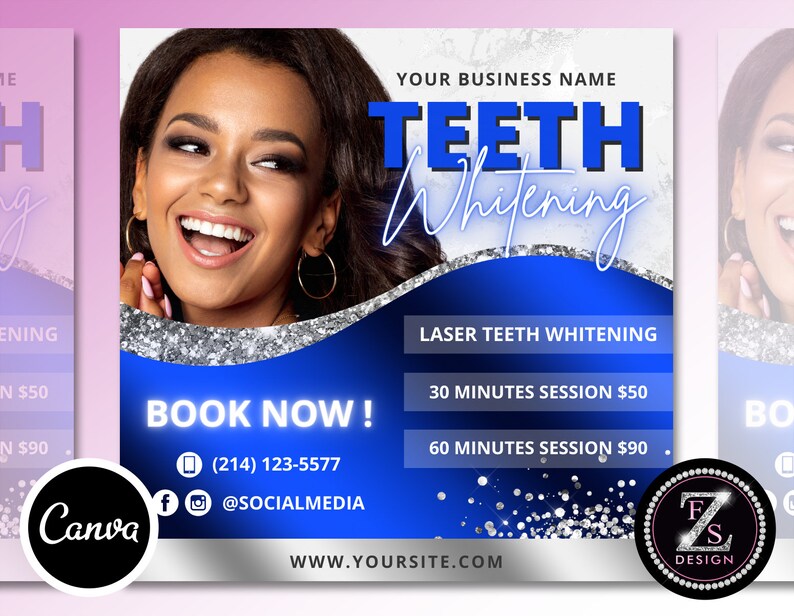 Teeth Whitening Flyer DIY Appointments Social Media Instagram Etsy