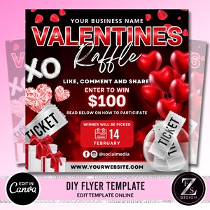 Valentines Day Raffle Giveaway Flyer, DIY Valentines Flyer, Giveaway ...
