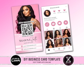 Business Card Template Design, Instagram Business Card, Beauty Artist Hair Nails Lahes Business Card Template
