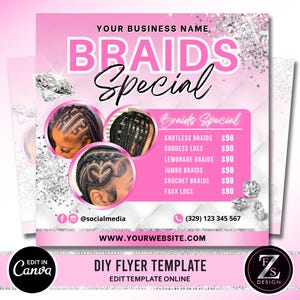 Folheto de venda de tranças, Folheto especial de tranças, Folheto de preços de tranças, Folheto de ofertas de tranças, Folheto de cabelo, Folheto de cílios, Modelo de folheto especial de tranças
