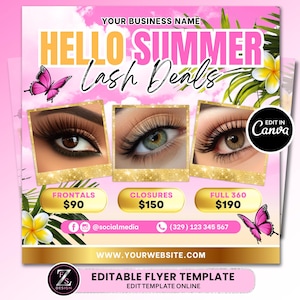 Summer Lash Sale Flyer, DIY Lash Extensions Flyer, Beauty Lash Deals Flyer, Lash Flyer, Summer Season Lashes Flyer Template