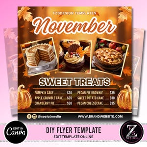 November Bake Sale Flyer, Bäckerei Flyer, November Sweet Treats Flyer, Dessert Flyer, Bake Shop Flyer, Gebäck Flyer, Kuchen Flyer