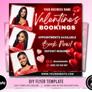 Valentines Day Book Now Flyer, Booking Flyer, Valentines Day Appointment Flyer, DIY February Flyer, Beauty Hair Nails Boutique Flyer image 1