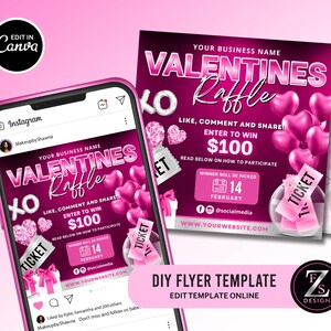 Valentines Day Raffle Giveaway Flyer, DIY Valentines Flyer, Giveaway ...