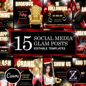 15 modèles de publications sur les réseaux sociaux, modèle de Flyer cheveux, flyer beauté, flyer d&#39;inauguration, flyer rouge et or, modèle de Flyer Instagram
