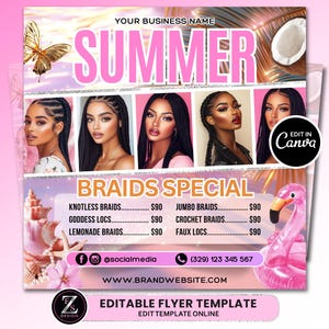 Summer Braids Flyer, Summer Sale Flyer, Braid Price List Flyer, Braids Sale Flyer, Hair Flyer, Lashes Flyer, Braids Special Flyer Template