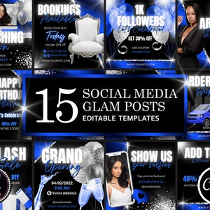 15 Social Media Posts Templates, Hair Flyer Template, Beauty Flyer, Boutique Flyer Template, Blue Flyer, Instagram Flyer Template
