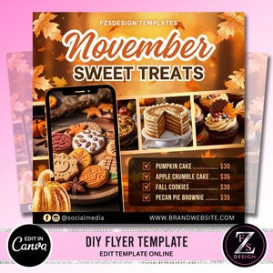 November Bake Sale Flyer, Bäckerei Flyer, November Sweet Treats Flyer, Dessert Flyer, Bake Shop Flyer, Gebäck Flyer, Kuchen Flyer
