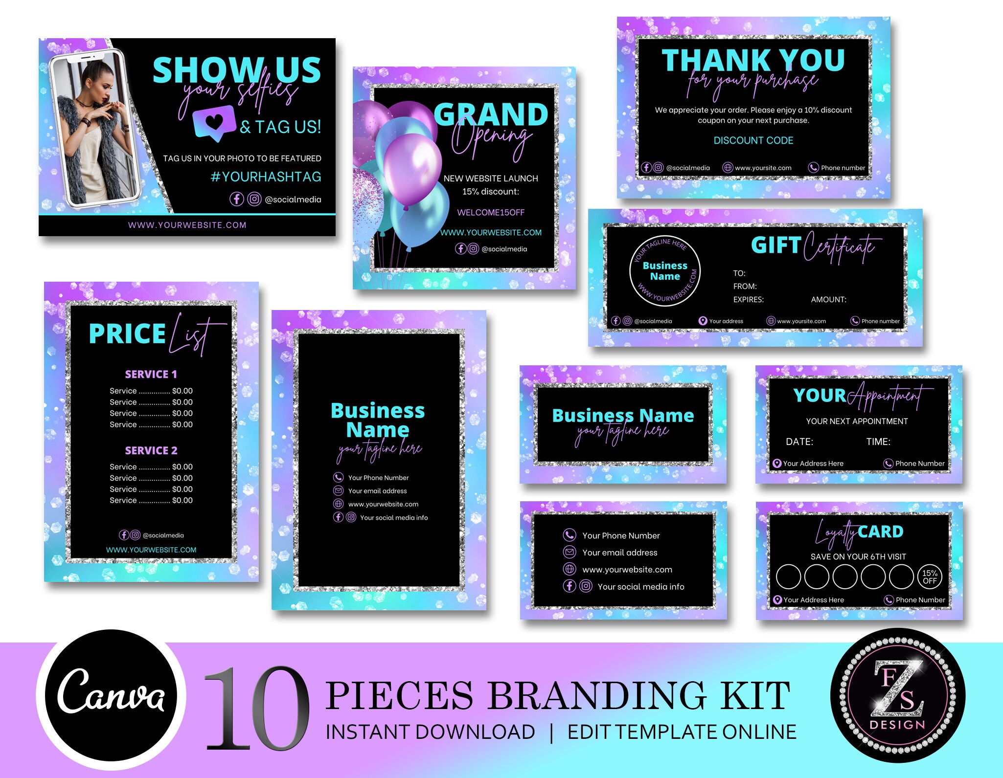10 Pieces Branding Kit Business Card Loyalty Card Instagram - Etsy