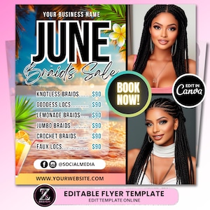 June Braid Sale Flyer, Braid Price List Flyer, June Flyer, Hair Flyer, Lashes Flyer, Braids Special Flyer Template