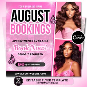 August Bookings Flyer, Book Now Flyer, August Appointment Flyer, DIY August Sale Flyer, Back to School Beauty Hair Braids Lashes Nails Flyer