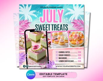 July Bake Shop Flyer, Bakery Flyer, Sweet Treats Flyer, Summer Flyer, Bake Sale Flyer, July Dessert Flyer, Pastry Flyer Template