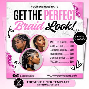 Braids Sale Flyer, Braid Price List Flyer, Braids Deals Flyer, Hair Flyer, Braiding Flyer, Bookings Flyer, Braids Special Flyer Template