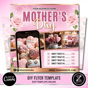 Mothers Day Bakery Flyer, May Bake Sale Flyer, Sweet Treats Flyer, May Dessert Flyer, Bake Shop Flyer, Pastry Flyer, Mothers Day Flyer