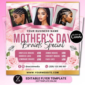 Flyer uitverkoop moederdag, flyer uitverkoop mei, flyer vlechtprijzen, flyer vlechten uitverkoop, flyer haar, flyer wimpers, speciale flyer-sjabloon vlechten