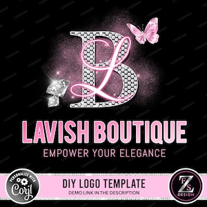 Boutique logo butterfly logo initials logo beauty logo online shop logo shopping logo fashion logo diy logo design template pink neon logo