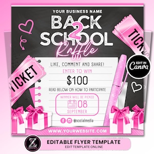 Back to School Raffle Giveaway Flyer, DIY Back 2 Schulflieger, Giveaway Flyer, Raffle Flyer, Raffle Ticket Flyer, Schul Giveaway Flyer