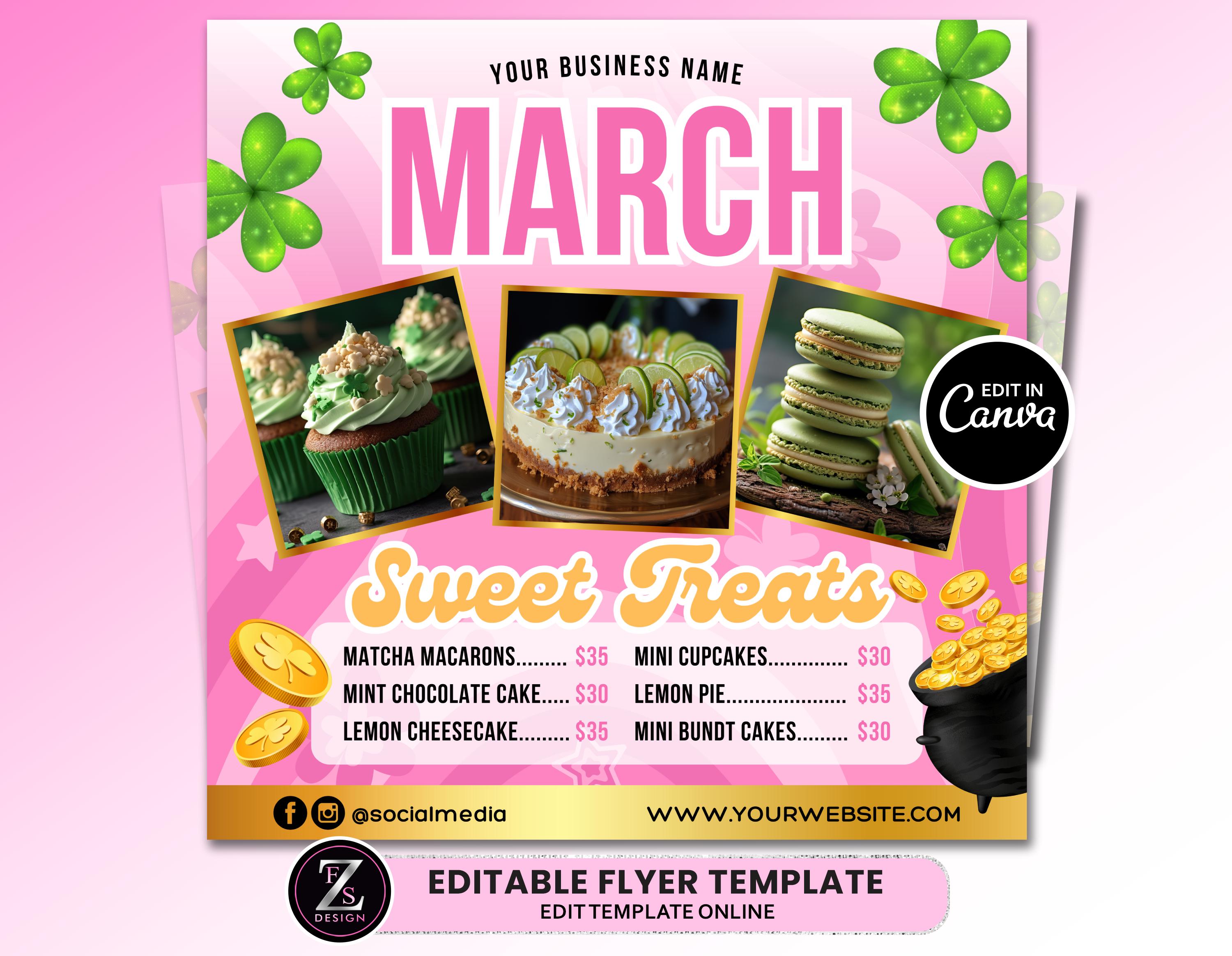 March Bake Sale Flyer, Bakery Flyer, Sweet Treats Flyer, March Dessert Flyer, Bake Shop Flyer, Pastry Flyer, Cake Flyer