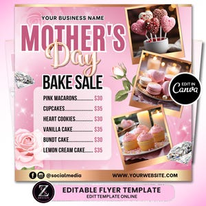 Muttertagsbäckerei-Flyer, Mai-Verkaufsflyer, Flyer für süße Leckereien, Mai-Dessert-Flyer, Backshop-Flyer, Gebäck-Flyer, Muttertags-Flyer