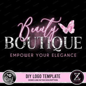 Boutique logo beauty logo fashion logo butterfly logo online shop logo shopping logo diy logo design template pink neon logo