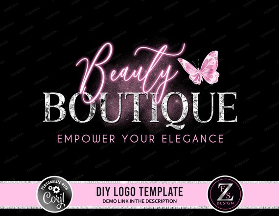 Buy Boutique Logo Beauty Logo Fashion Logo Butterfly Logo Online Shop Logo Shopping Logo Diy Logo Design Template Pink Neon Logo Online in India Etsy