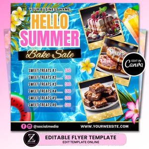 Summer Bake Sale Flyer, Bakery Flyer, Summer Sweet Treats Flyer, Dessert Flyer, Summer Flyer, Bake Shop Flyer, Pastry Flyer, Cake Flyer