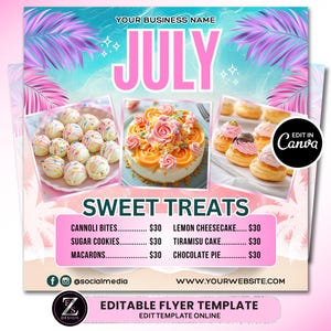 July Bake Sale Flyer, Bakery Flyer, Sweet Treats Flyer, Summer Flyer, Bake Shop Flyer, July Dessert Flyer, Pastry Flyer Template