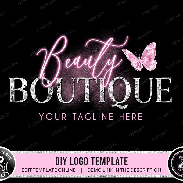 Boutique logo beauty logo fashion logo butterfly logo online shop logo shopping logo diy logo design template pink neon logo