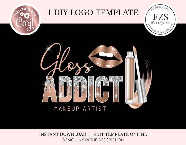 Lip Gloss Logo Beauty Logo Design Diy Logo Makeup Artist Lips Etsy