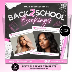 Back to School Flyer, Bookings Flyer, Back 2 School Appointment Flyer, DIY School Sale Flyer, Beauty Hair Nails Braids Lashes Flyer